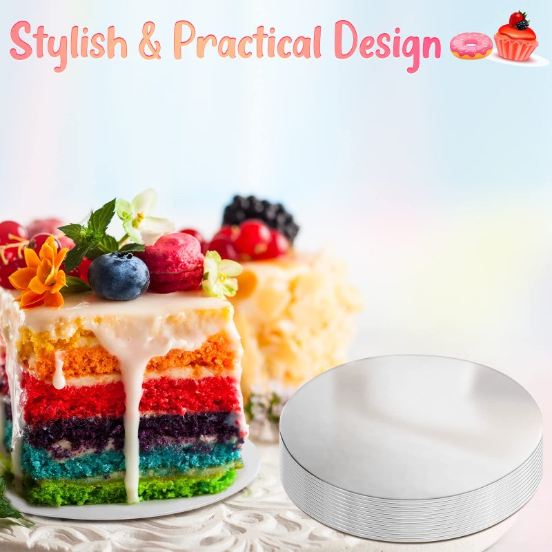 Sawysine Cake Boards Round 4 Inch Mini Cake Circle Base Boards Disposable Cardboard Cake Plate Round Coated Cakeboard for Kitchen Baking Caking Pizza Dessert Cupcake Tray (Silver 50 Pieces) - Image 3